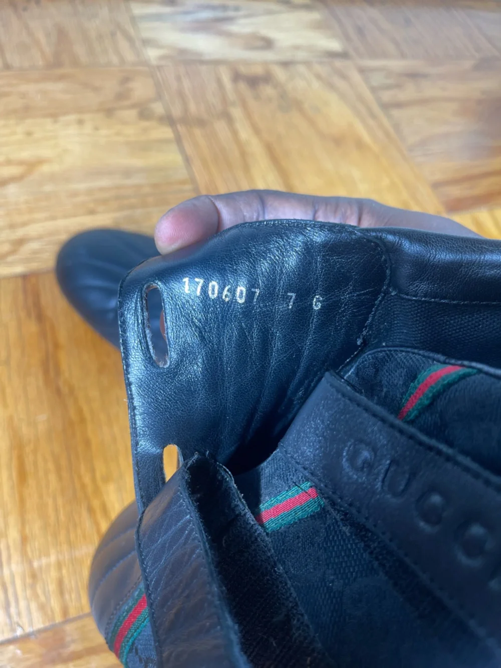 Gucci Black Leather Slip-On Loafers with Green-Red Web Stripe